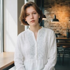 Anthropologie Maeve Blouse Top Womens 4 White Sequin Long Sleeve Boho Peplum